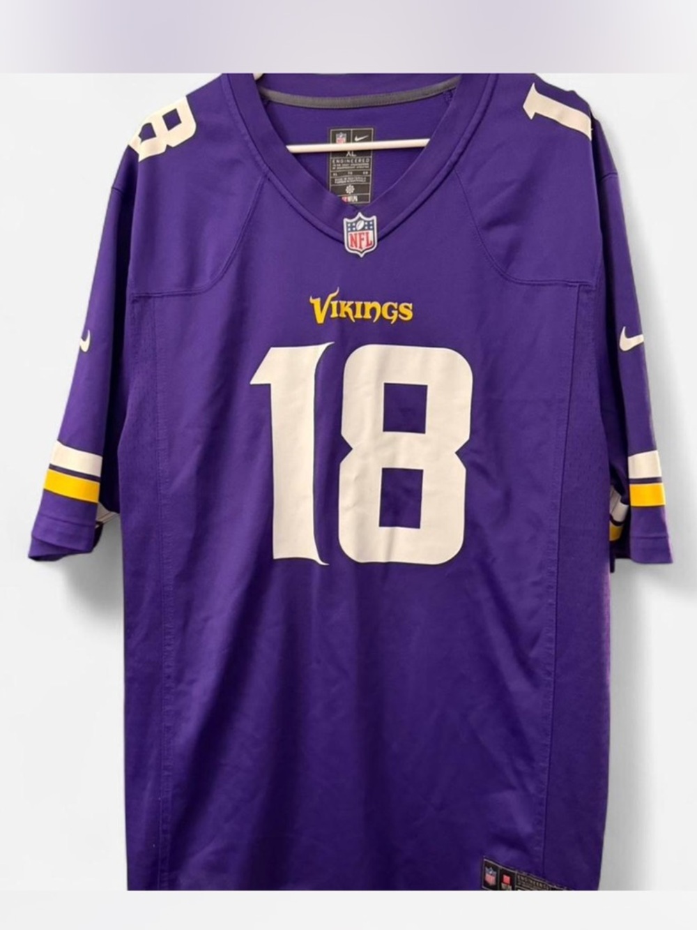 Nike Purple Minnesota Vikings #18 Game Jersey with White & Gold Accents